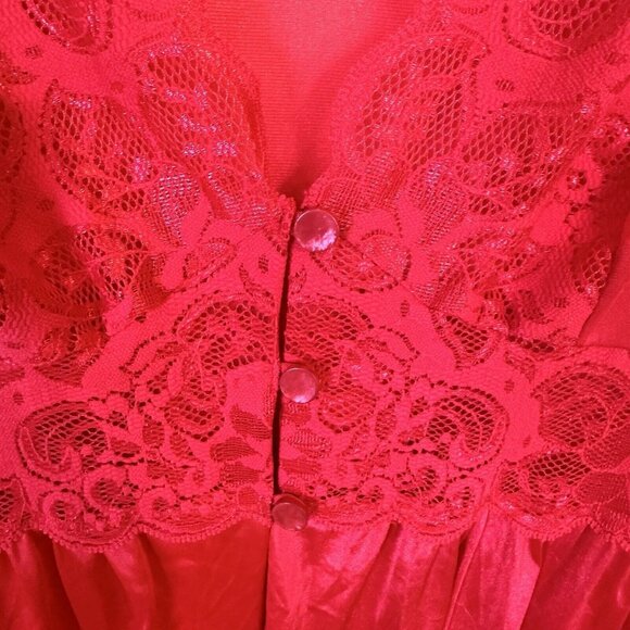Vtg Womens Robe Long Red Poly Lace Lingerie Medium Gothic Fairy 80s - Picture 6 of 9